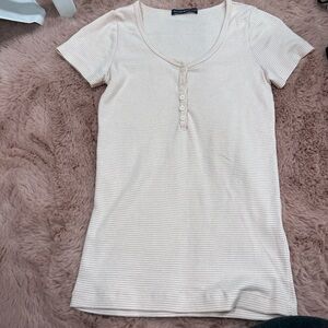 Brandy Melville Light Pink Striped Short Sleeve Tee